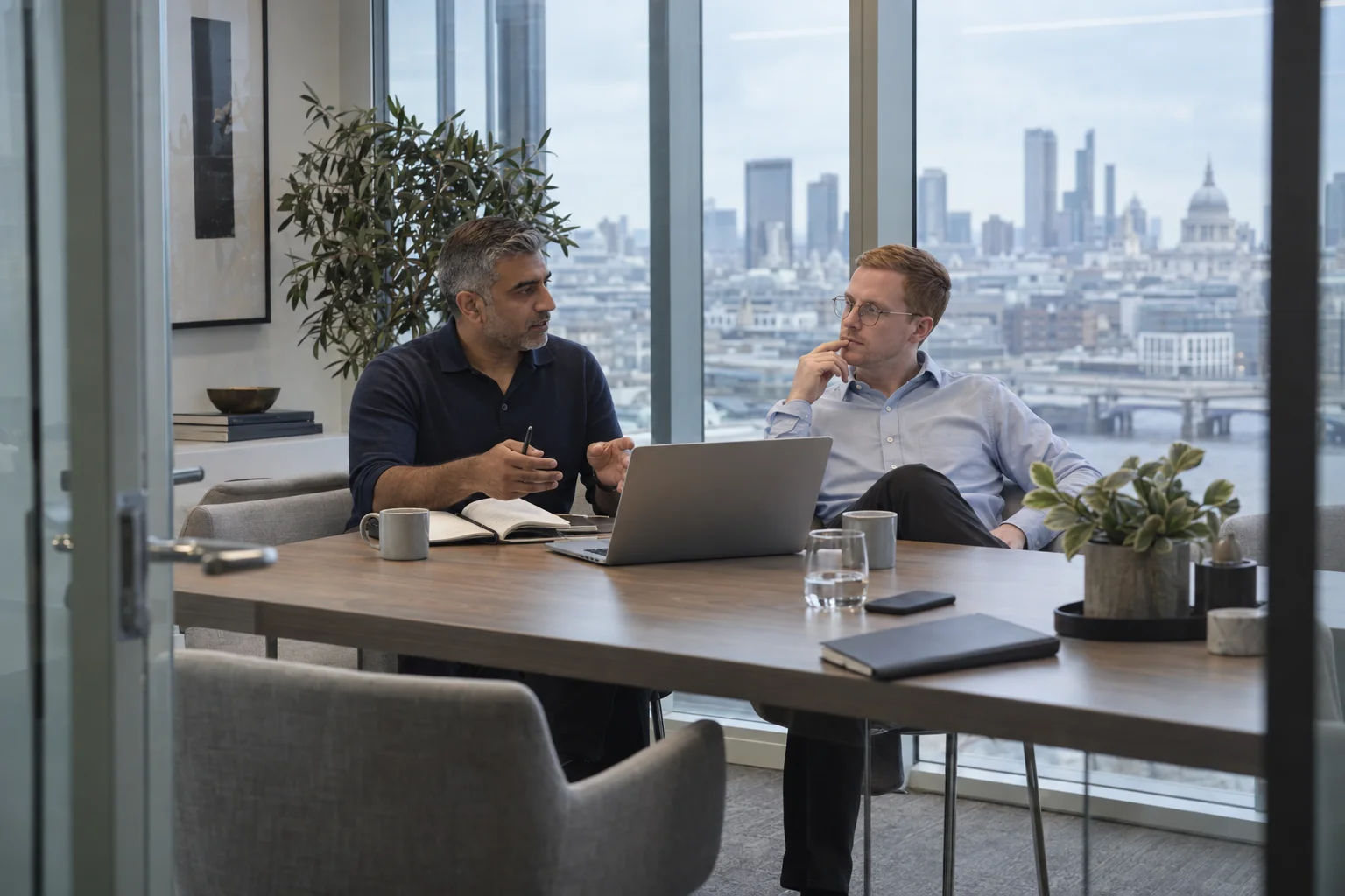 Two technology founders discussing their platform strategy